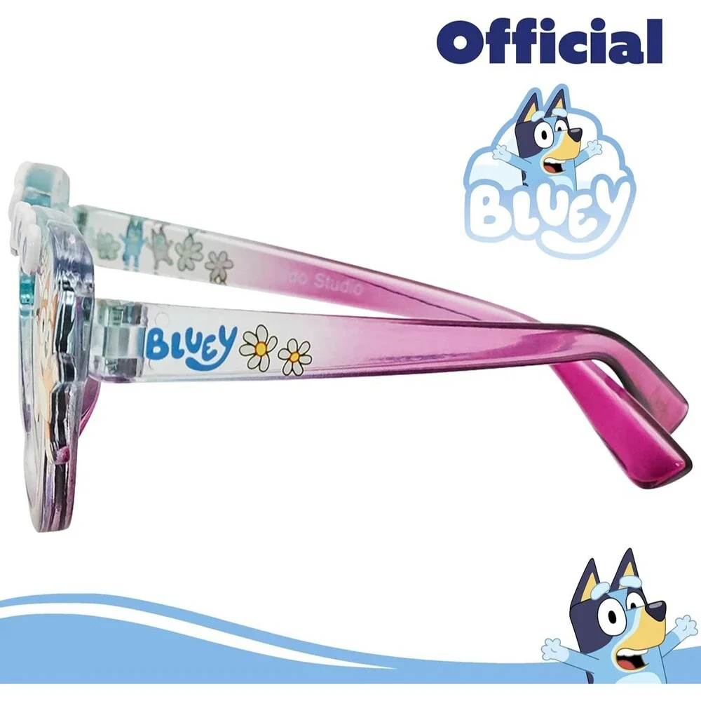 Bluey Bingo Girls Clear Pink Round Sunglasses Mirrored Green Lenses Kids
